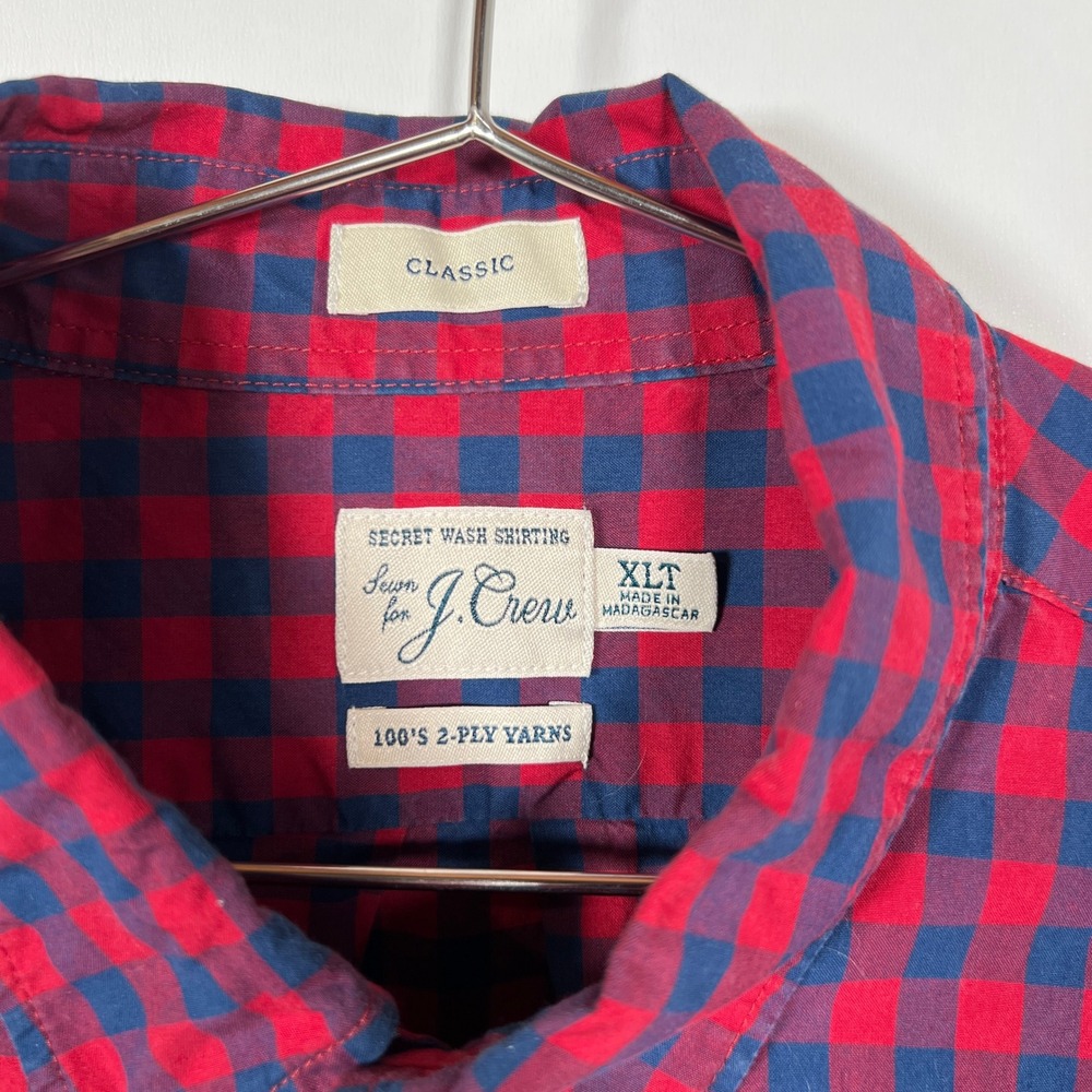 J.Crew Gingham Shirt Mens XLT Extra Large Tall Red Navy Blue Classic - Picture 2 of 5